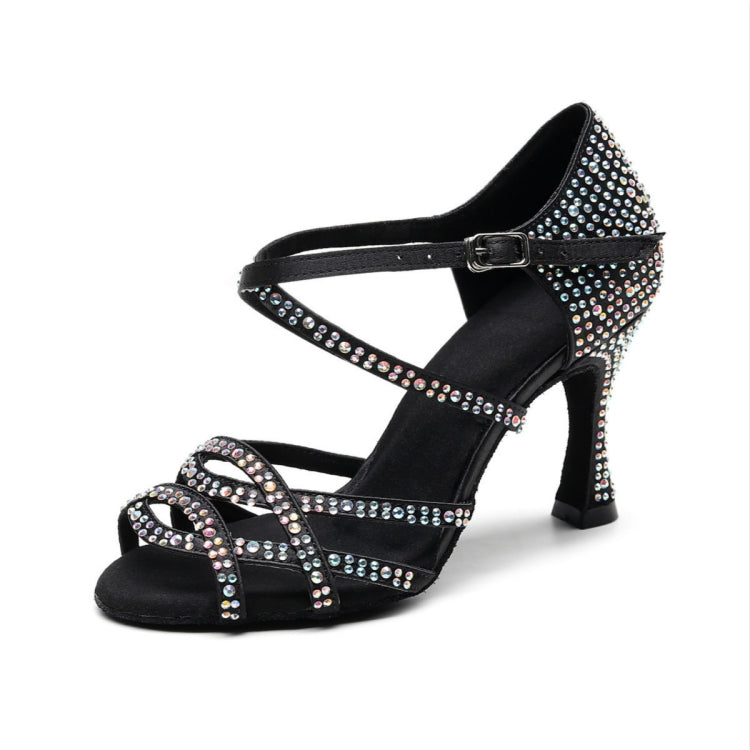 Sequins Gradient Gold-plated Latin Dance High Heels Shoe for Women, Shoe Size:44(Black)