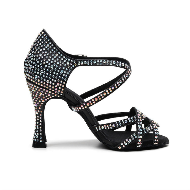 Sequins Gradient Gold-plated Latin Dance High Heels Shoe for Women, Shoe Size:44(Black)