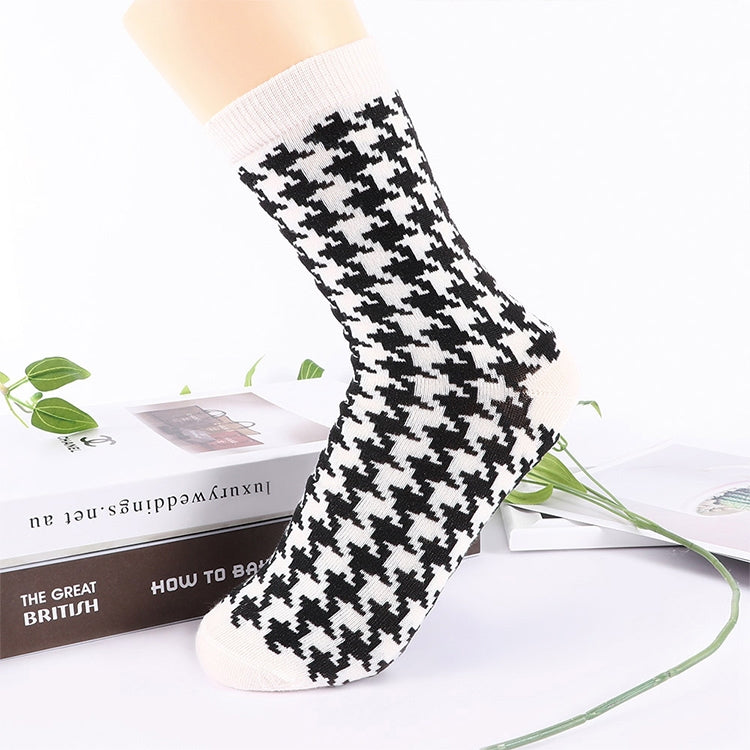 IDEASOX Simple Tube Stockings Harajuku Casual Cotton Socks, Size:One Size(Houndstooth)