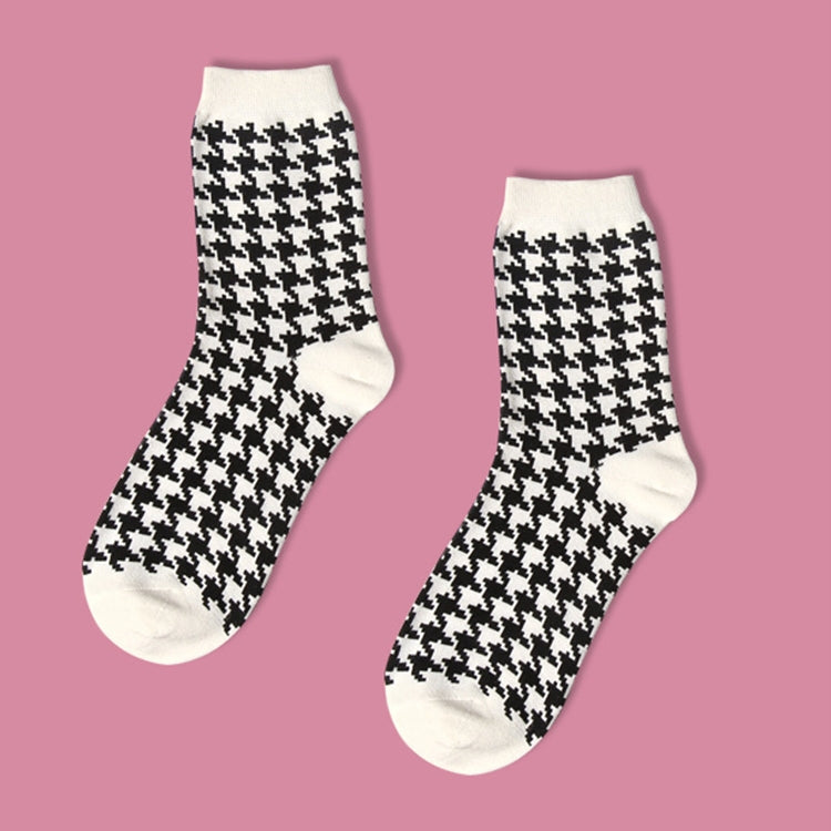 IDEASOX Simple Tube Stockings Harajuku Casual Cotton Socks, Size:One Size(Houndstooth)