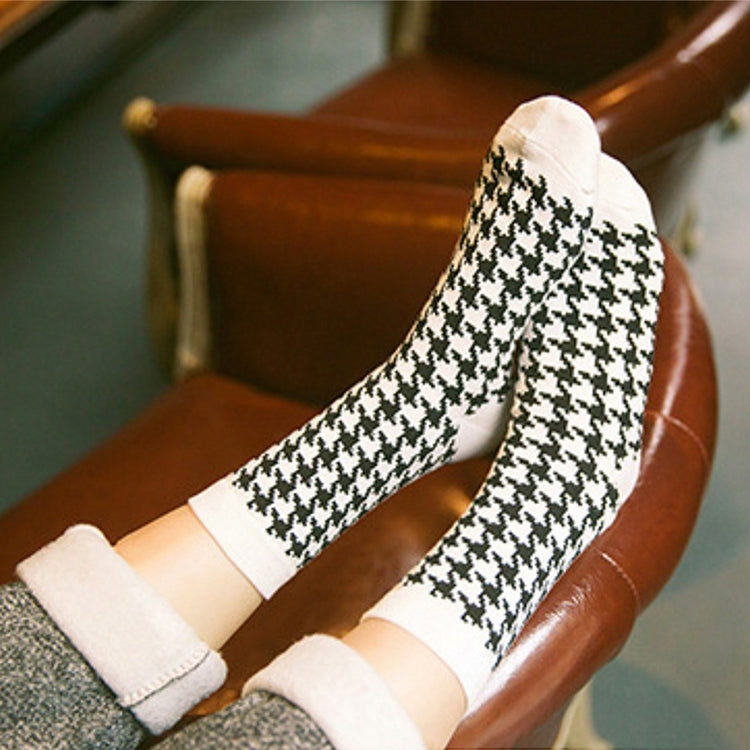 IDEASOX Simple Tube Stockings Harajuku Casual Cotton Socks, Size:One Size(Houndstooth)