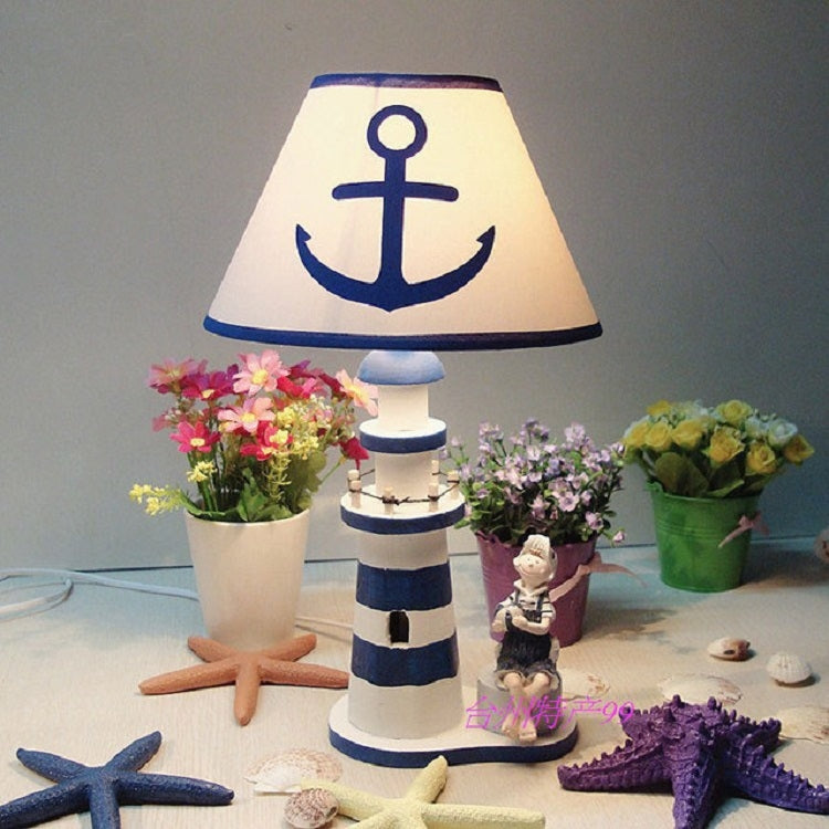 220V 40W E27 Natural Bamboo Wood Lighthouse Desk Lamp Hand Painted Bedroom Study Home Decoration