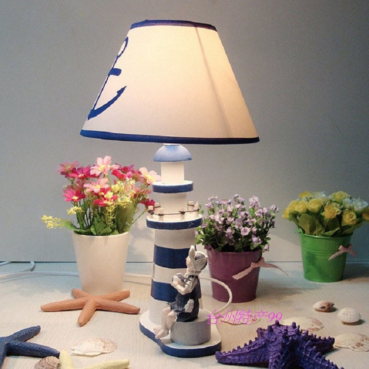 220V 40W E27 Natural Bamboo Wood Lighthouse Desk Lamp Hand Painted Bedroom Study Home Decoration