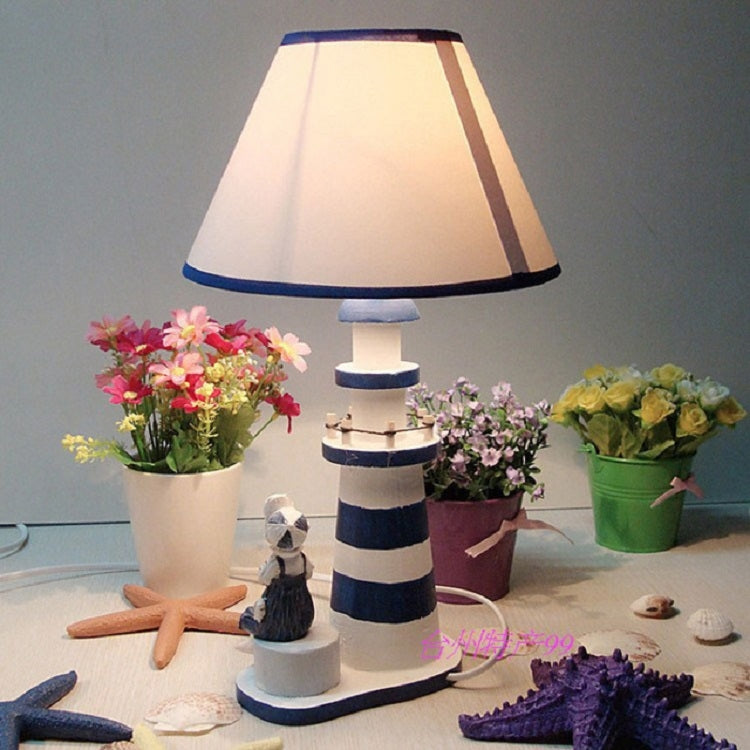 220V 40W E27 Natural Bamboo Wood Lighthouse Desk Lamp Hand Painted Bedroom Study Home Decoration