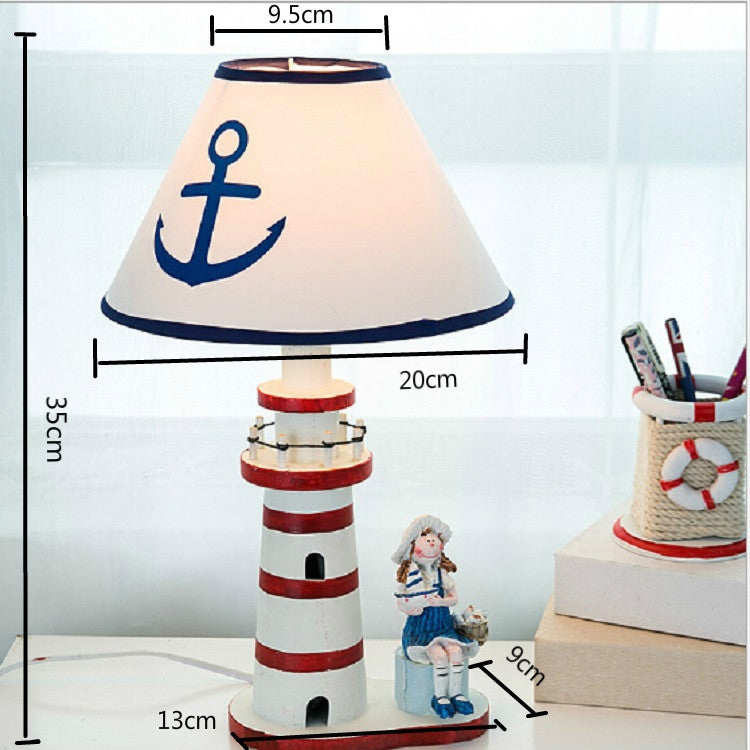 220V 40W E27 Natural Bamboo Wood Lighthouse Desk Lamp Hand Painted Bedroom Study Home Decoration