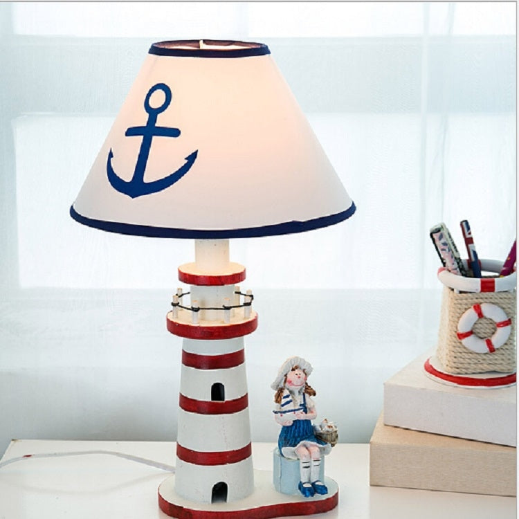 220V 40W E27 Natural Bamboo Wood Lighthouse Desk Lamp Hand Painted Bedroom Study Home Decoration