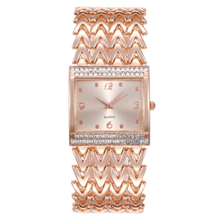 2PCS Casual Diamond-studded Square Quartz Bracelet Watch(Rose Gold)
