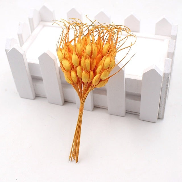 5 PCS Artificial Flower Mini Foam Autumn Wheat  Bouquet for Wedding Decoration Wreath Fake Flowers