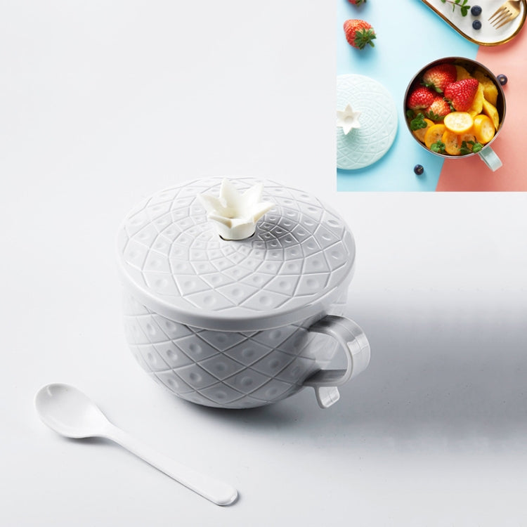 Simple Pineapple Pattern Stainless Steel Instant Noodle Bowl Thickened Anti-scald Student Tableware with Lid & Spoon