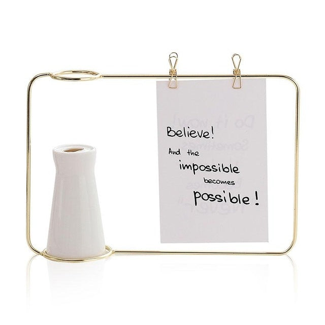 Wrought Iron Picture Frame Photo Frame Living Room Set Up Table Vase Office Room Home Decoration, Color:Gold