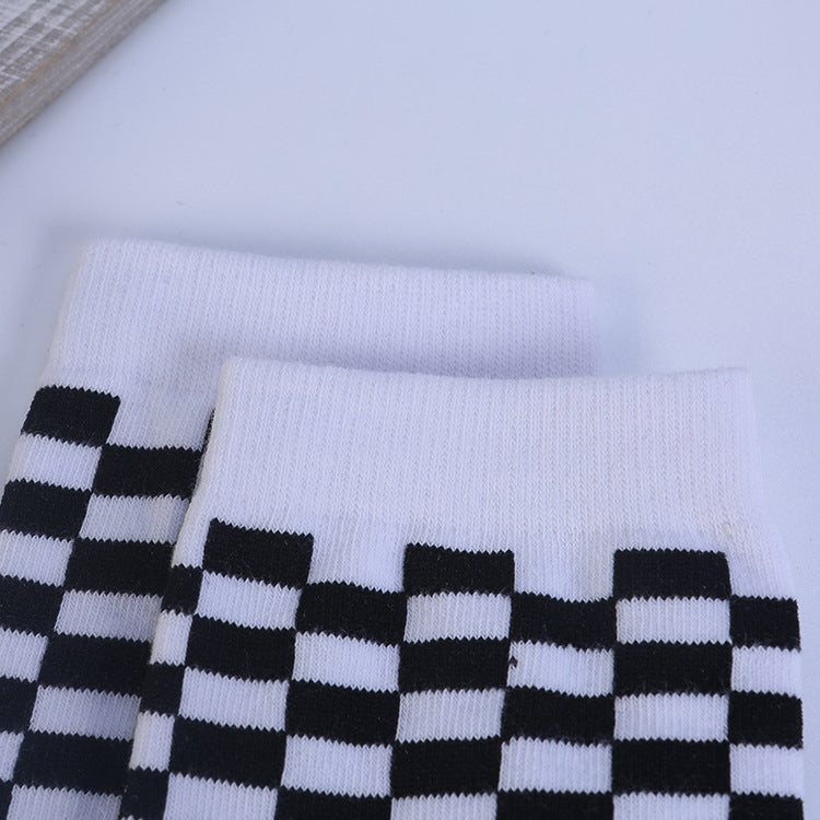 Black and White Checkerboard Tube Cotton Socks, Size:One Size