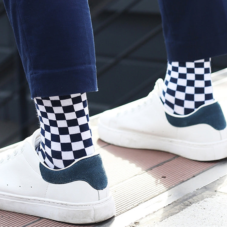 Black and White Checkerboard Tube Cotton Socks, Size:One Size