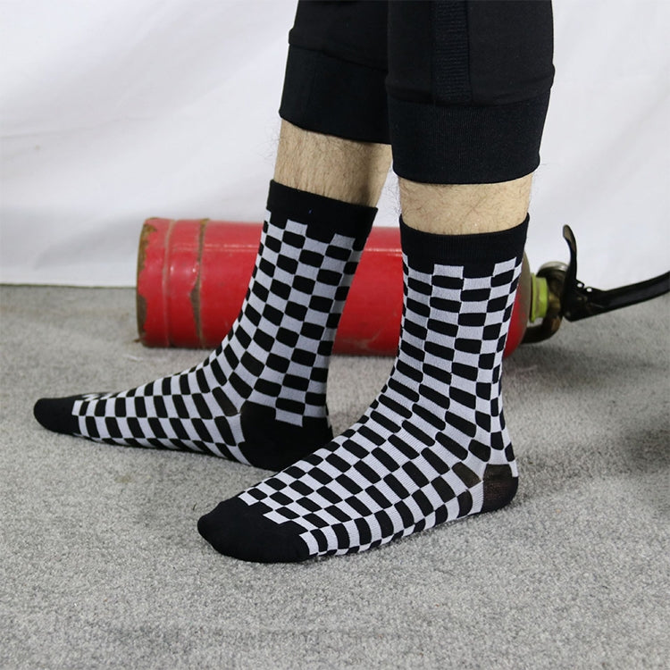 Black and White Checkerboard Tube Cotton Socks, Size:One Size