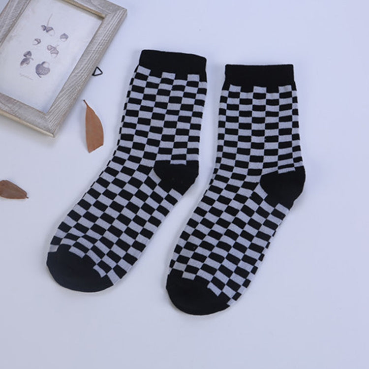 Black and White Checkerboard Tube Cotton Socks, Size:One Size