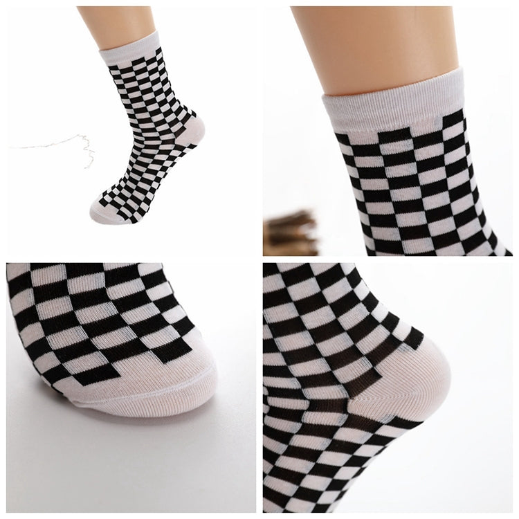 Black and White Checkerboard Tube Cotton Socks, Size:One Size