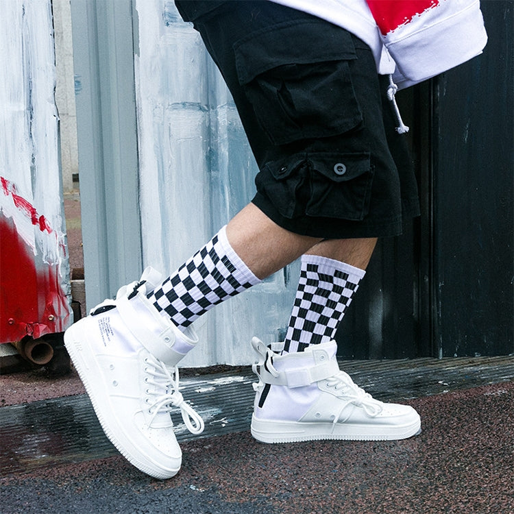 Black and White Checkerboard Tube Cotton Socks, Size:One Size