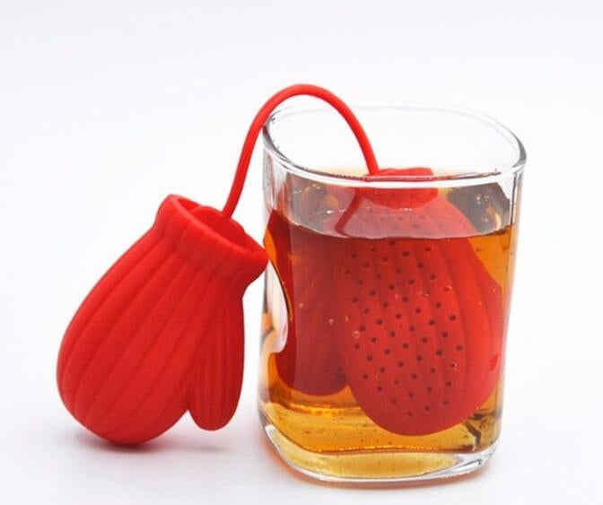 2 PCS Christmas Gloves Tea Strainer Infusers Makers Silicon Loose Leaf Coffee Bag