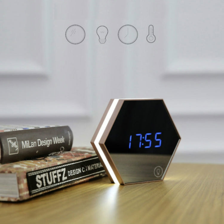 Multi-function Touch Sensing Led Digital Alarm Clock Night Light Temperature Display Table Lamp Makeup Mirror Travel Clocks(Gold)