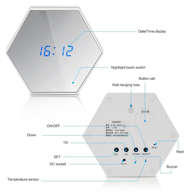 Multi-function Touch Sensing Led Digital Alarm Clock Night Light Temperature Display Table Lamp Makeup Mirror Travel Clocks(Gold)