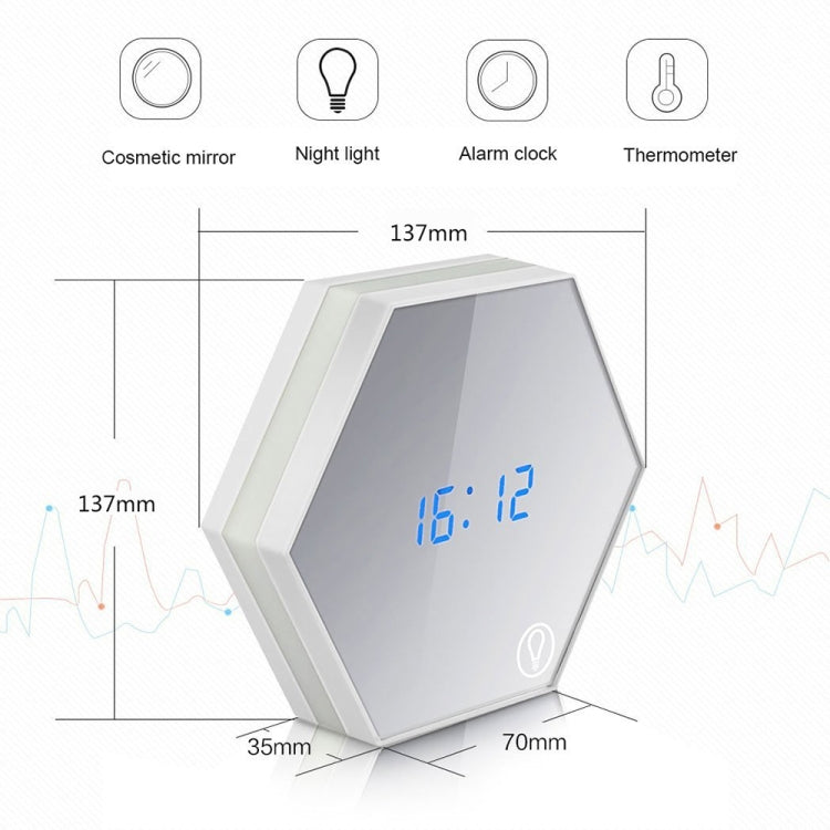 Multi-function Touch Sensing Led Digital Alarm Clock Night Light Temperature Display Table Lamp Makeup Mirror Travel Clocks(Gold)