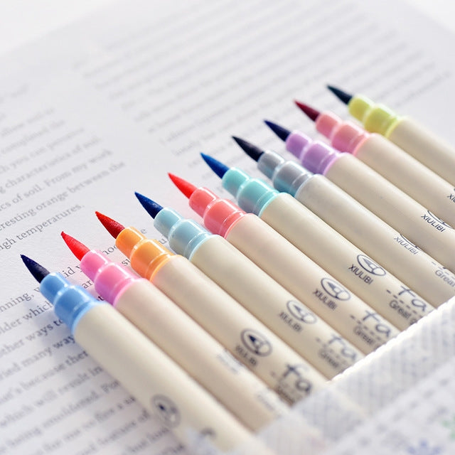 10 PCS Touch Writing Brush Pen Color Sketch Pen Calligraphy Marker Pens Set Stationery Drawing Art School Supplies, Type:Soft pen