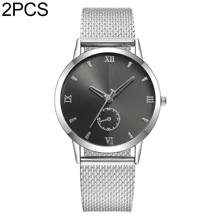 W0317 2 PCS Plastic Calibration Small Circle Men Leisure Quartz Watch