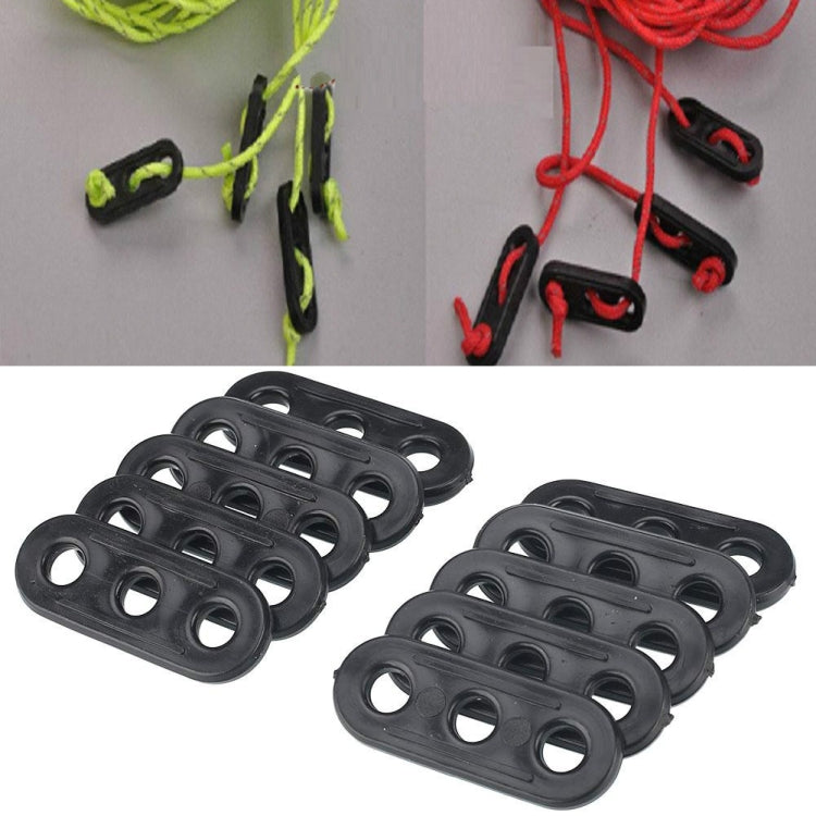 100 PCS Camping Tent Guy Rope Line Tensioners 3 Holes Bent Black Runners Tightener Slip Buckle