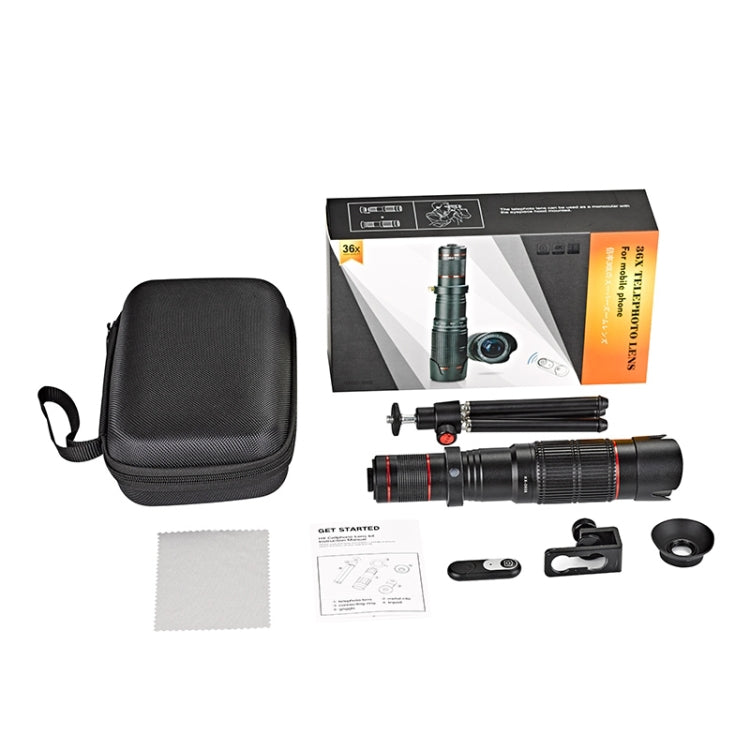 Universal External 36X Zoom Telephoto Phone Telescope Lens with Tripod Mount & Mobile Phone Clip & Bluetooth Remote Controller