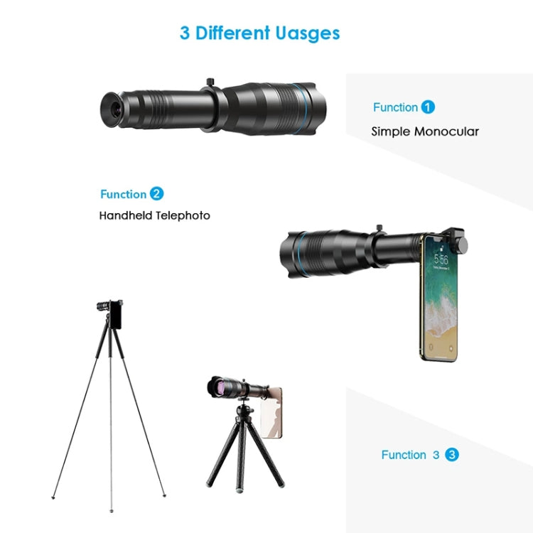Universal External 36X Zoom Telephoto Phone Telescope Lens with Tripod Mount & Mobile Phone Clip & Bluetooth Remote Controller