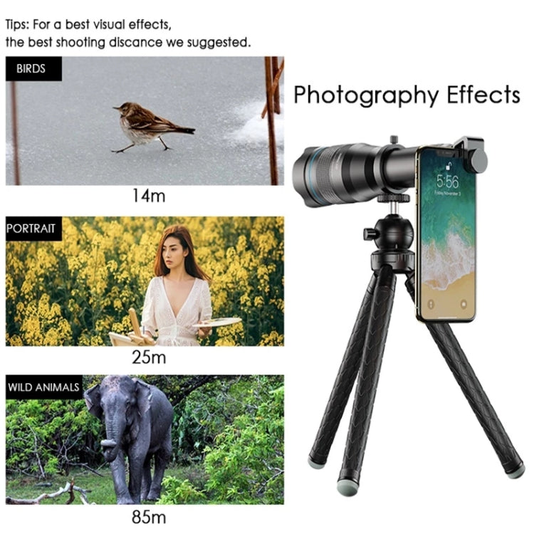 Universal External 36X Zoom Telephoto Phone Telescope Lens with Tripod Mount & Mobile Phone Clip & Bluetooth Remote Controller