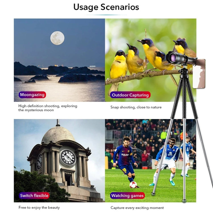 Universal External 36X Zoom Telephoto Phone Telescope Lens with Tripod Mount & Mobile Phone Clip & Bluetooth Remote Controller