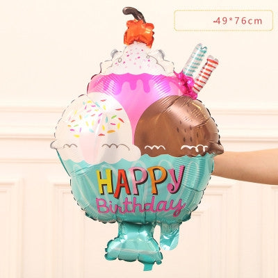 4 PCS Doughnut Candy Ice Cream Shaped Foil Balloons Happy Birthday Decorations Big Inflatable Helium