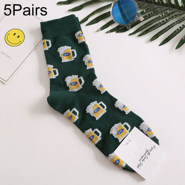 5 Pairs Long Tube Men European and American Style Printing Trend Cotton Socks, Size:One Size