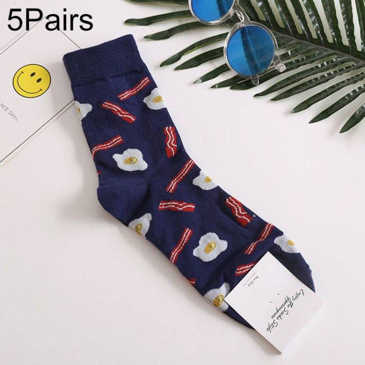 5 Pairs Long Tube Men European and American Style Printing Trend Cotton Socks, Size:One Size