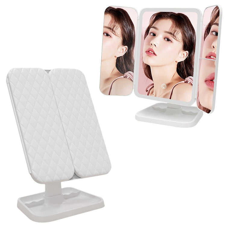 Simple & Stylish LED Three-Fold Square Makeup Mirror, Specification:Charging Model Three-color Light