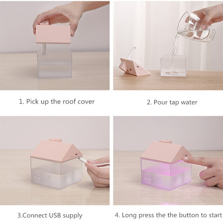 Retro House Indoor Outdoor Air Purifier Desktop Aromatherapy Humidifier with Led Night Light, Style:USB Charging(White)