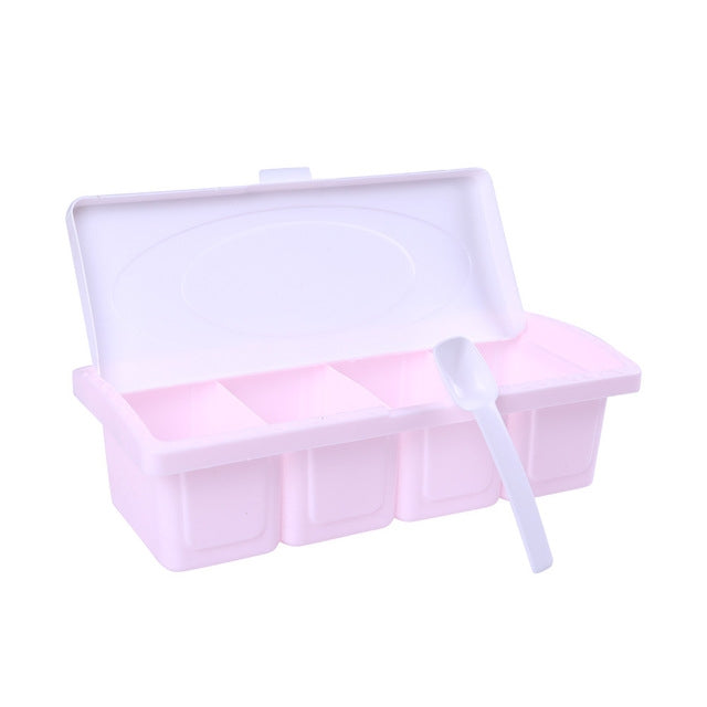 2 PCS Creative Food Grade Plastic with Cover Four Grain Seasoning Box Kitchen Spice Jar(Pink)