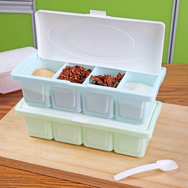 2 PCS Creative Food Grade Plastic with Cover Four Grain Seasoning Box Kitchen Spice Jar(Pink)