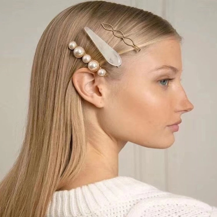Women Metal Pearl Marble Hair Clip Combination Hair Styling Accessories