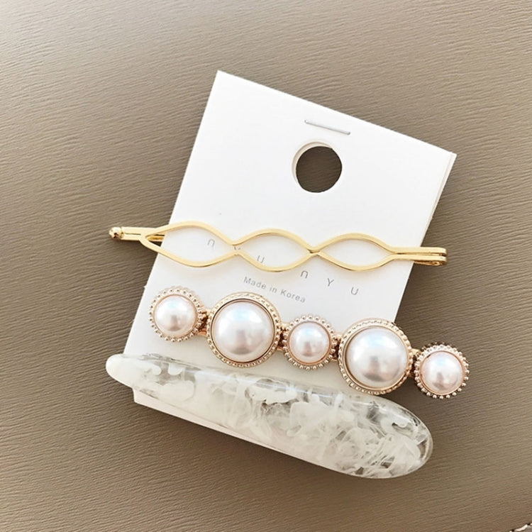 Women Metal Pearl Marble Hair Clip Combination Hair Styling Accessories