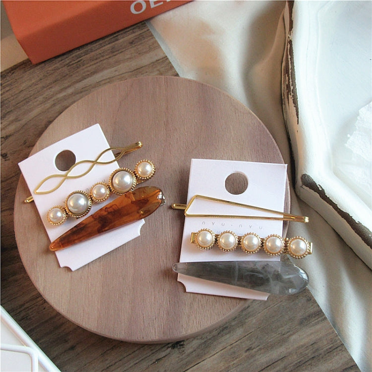 Women Metal Pearl Marble Hair Clip Combination Hair Styling Accessories