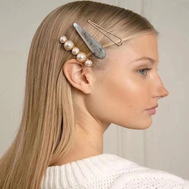 Women Metal Pearl Marble Hair Clip Combination Hair Styling Accessories