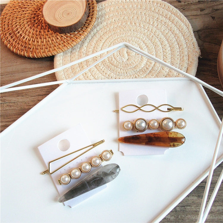 Women Metal Pearl Marble Hair Clip Combination Hair Styling Accessories