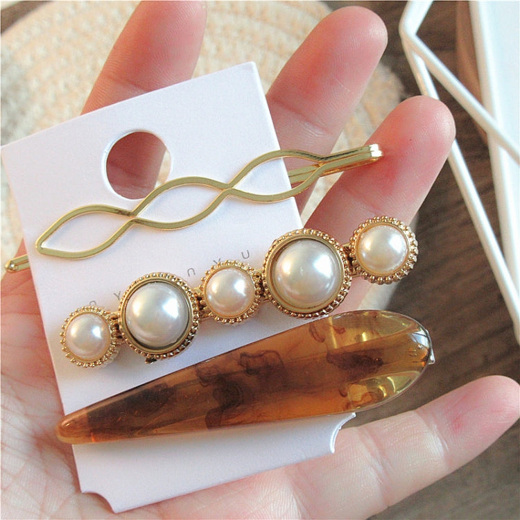 Women Metal Pearl Marble Hair Clip Combination Hair Styling Accessories