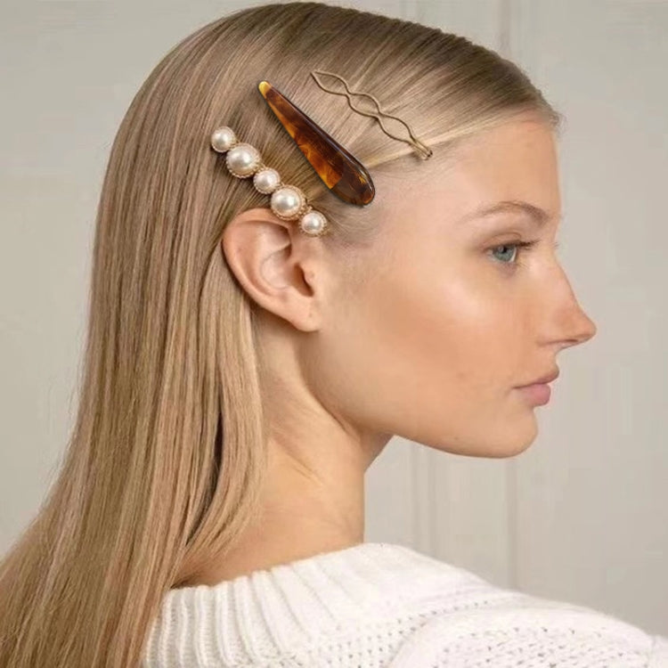 Women Metal Pearl Marble Hair Clip Combination Hair Styling Accessories