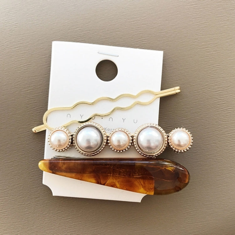 Women Metal Pearl Marble Hair Clip Combination Hair Styling Accessories