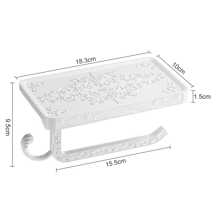 Antique Carved Zinc Alloy Bathroom Paper Mobile Phone Holder With Hook, Color:White