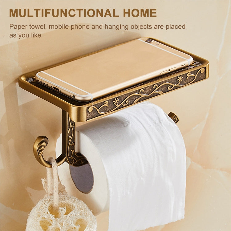 Antique Carved Zinc Alloy Bathroom Paper Mobile Phone Holder With Hook, Color:White