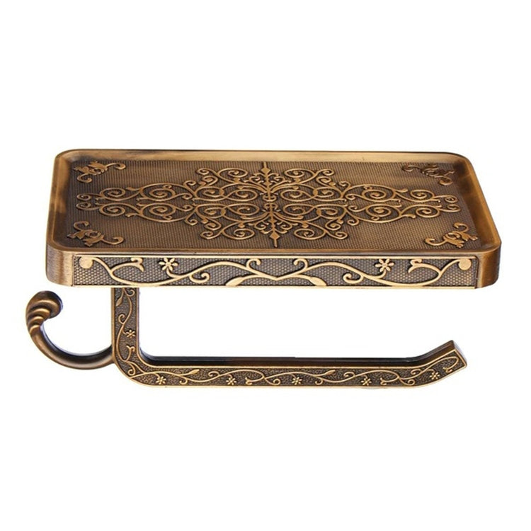 Antique Carved Zinc Alloy Bathroom Paper Mobile Phone Holder With Hook, Color:Gold