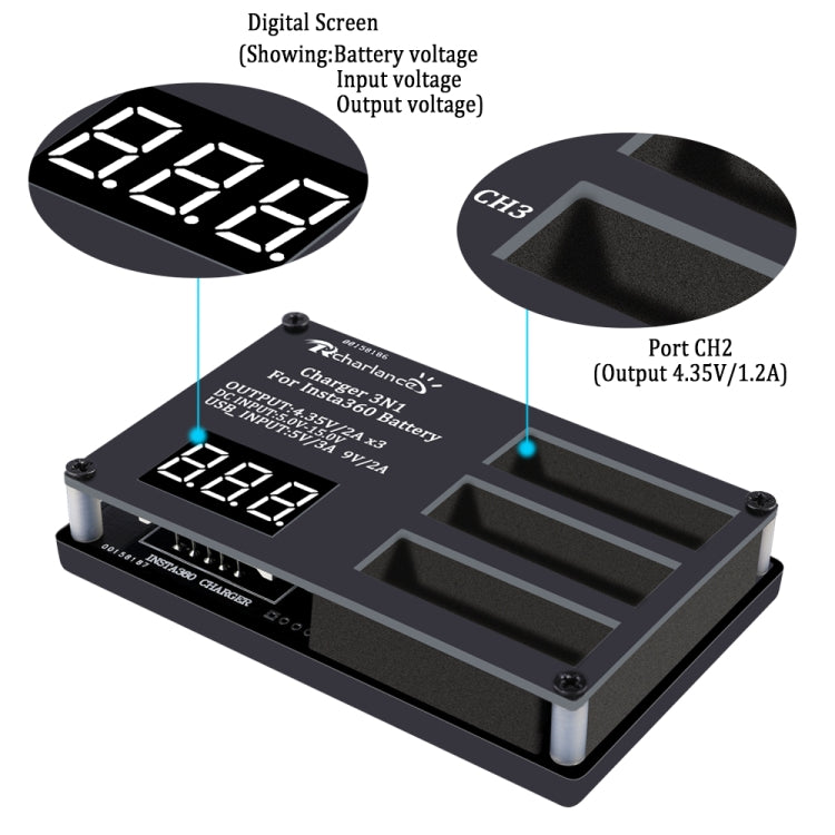 Micro USB Triple Battery Charger for Insta360 ONE X Panoramic Camera